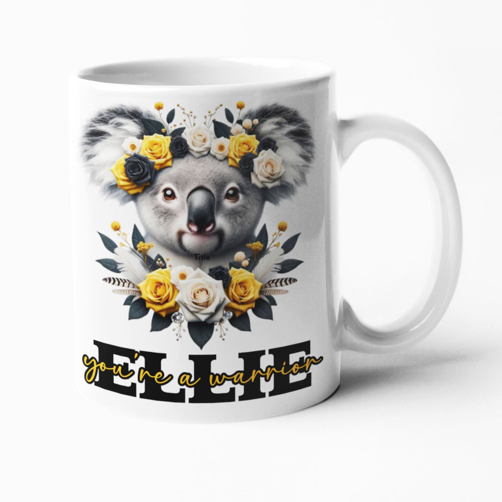 Koala Inspirational Personalised Mug or Tumbler 11oz/15oz Ceramic Mugs, 20oz Travel Tumbler, Colorful Coasters - "You're a Warrior" Collection