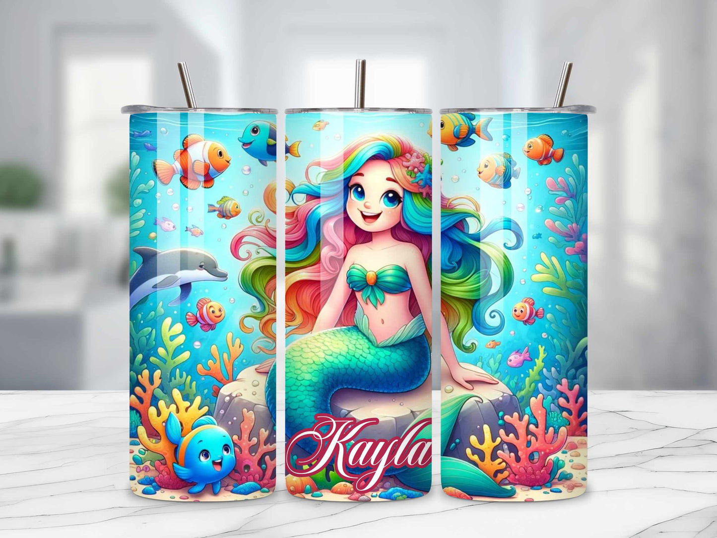 Personalised Mermaid Tumbler - 20oz Stainless Steel with Custom Name