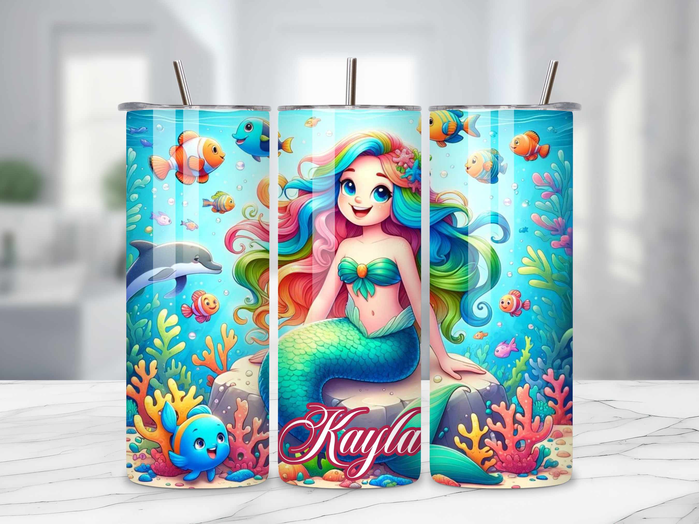 Personalised Mermaid Tumbler - 20oz Stainless Steel with Custom Name