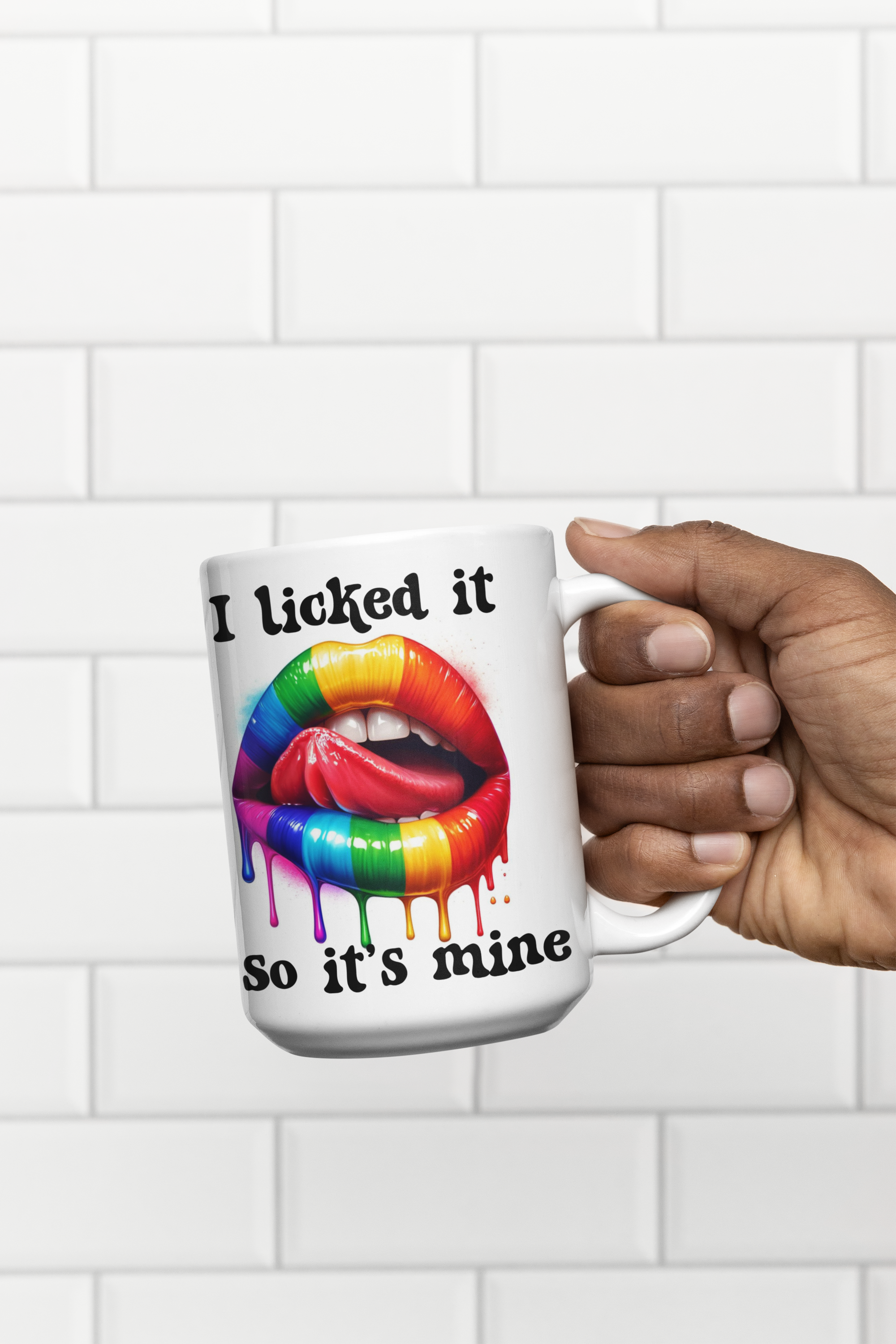 I Licked It So It's Mine Mug Funny Ceramic Coffee Cup, Unique Tumbler, Rainbow Lips Gift