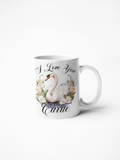 Swan with roses sentimental gift personalised coffee 11oz mug for birthday anniversary and Christmas