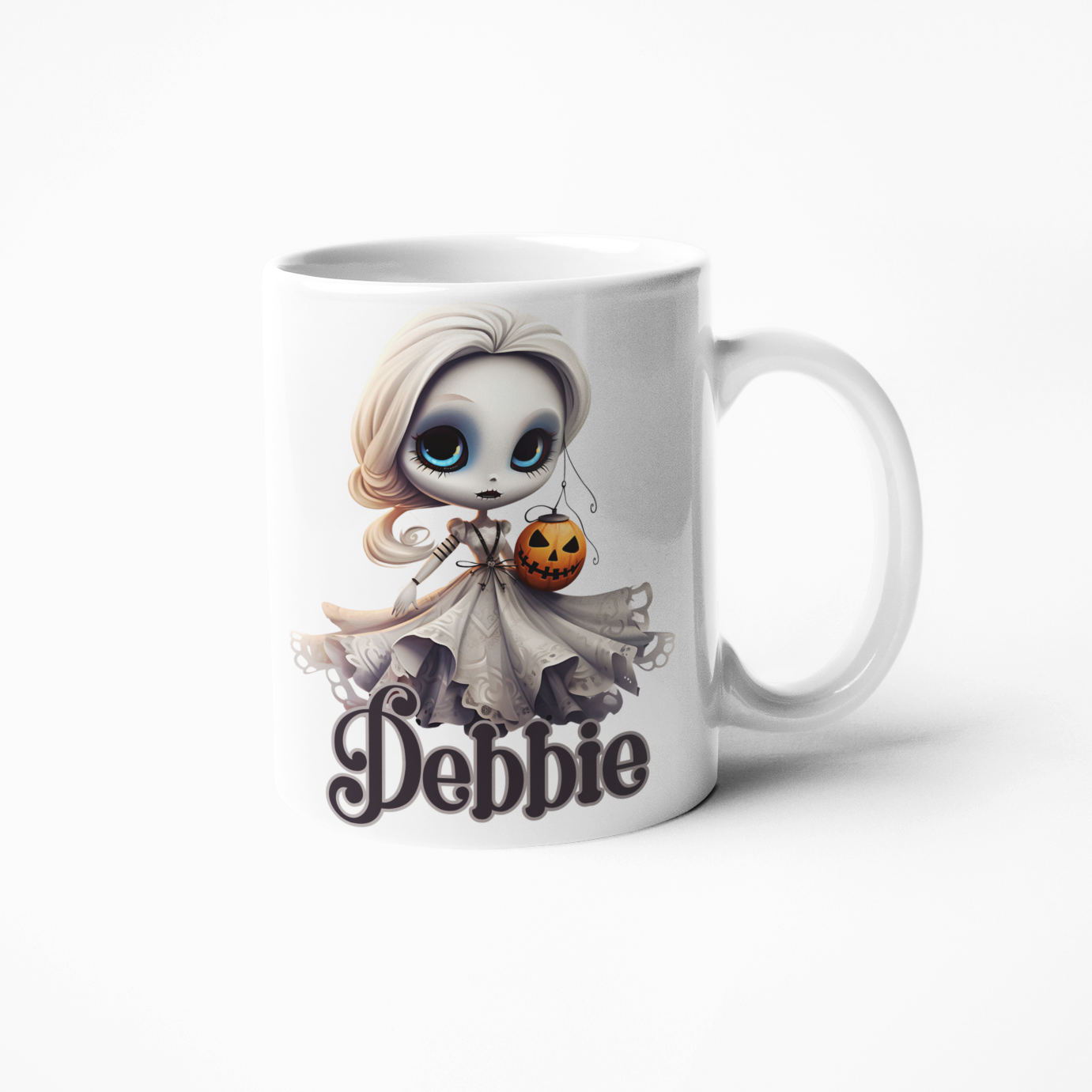 dead doll pumpkin Halloween personalised mug