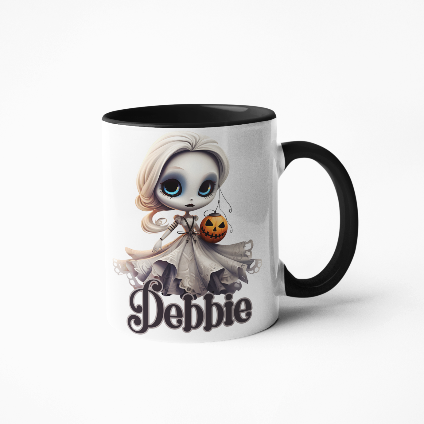 dead doll pumpkin Halloween personalised mug