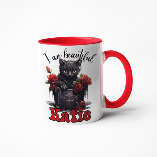 I am beautiful cat roses gothic style Personalised mug