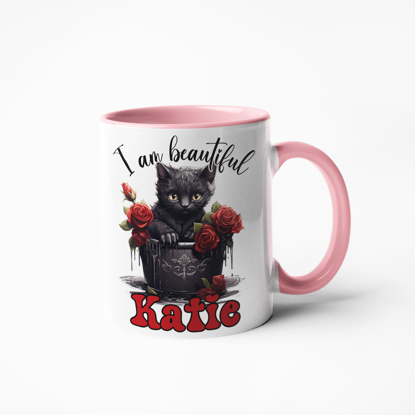 I am beautiful cat roses gothic style Personalised mug