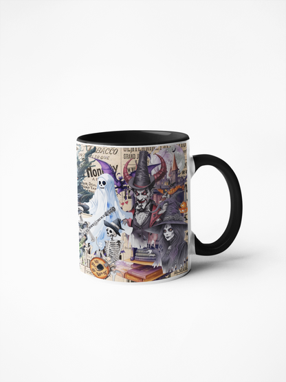 Witch, Zombie & Spooky Cauldron Disco Mug | Halloween Birthday Christmas Gift | Enchanting Scene | 11oz | UK
