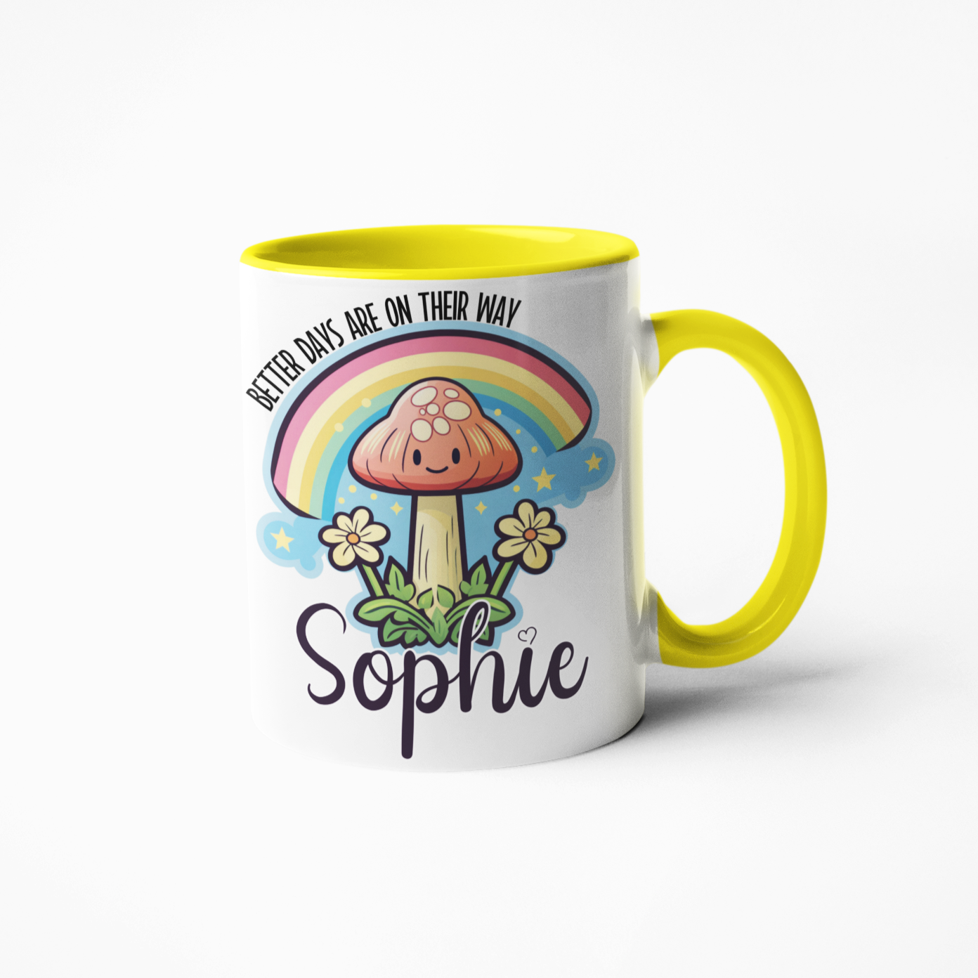 Custom Name Toadstool Mug and/or Tumbler - 11oz Uplifting Coffee Mug, 20oz Thermal Tumbler - Perfect for Birthdays