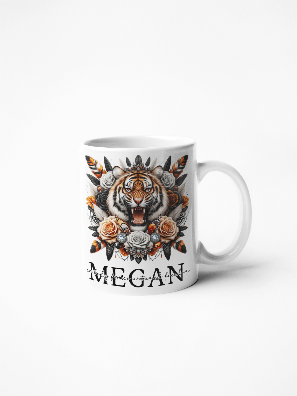 Wild Tiger Floral Drinkware Collection: Personalised Mugs in 11oz/15oz, 20oz Insulated Tumblers, MDF Coasters - Exotic Gifts for Wildlife Enthusiasts