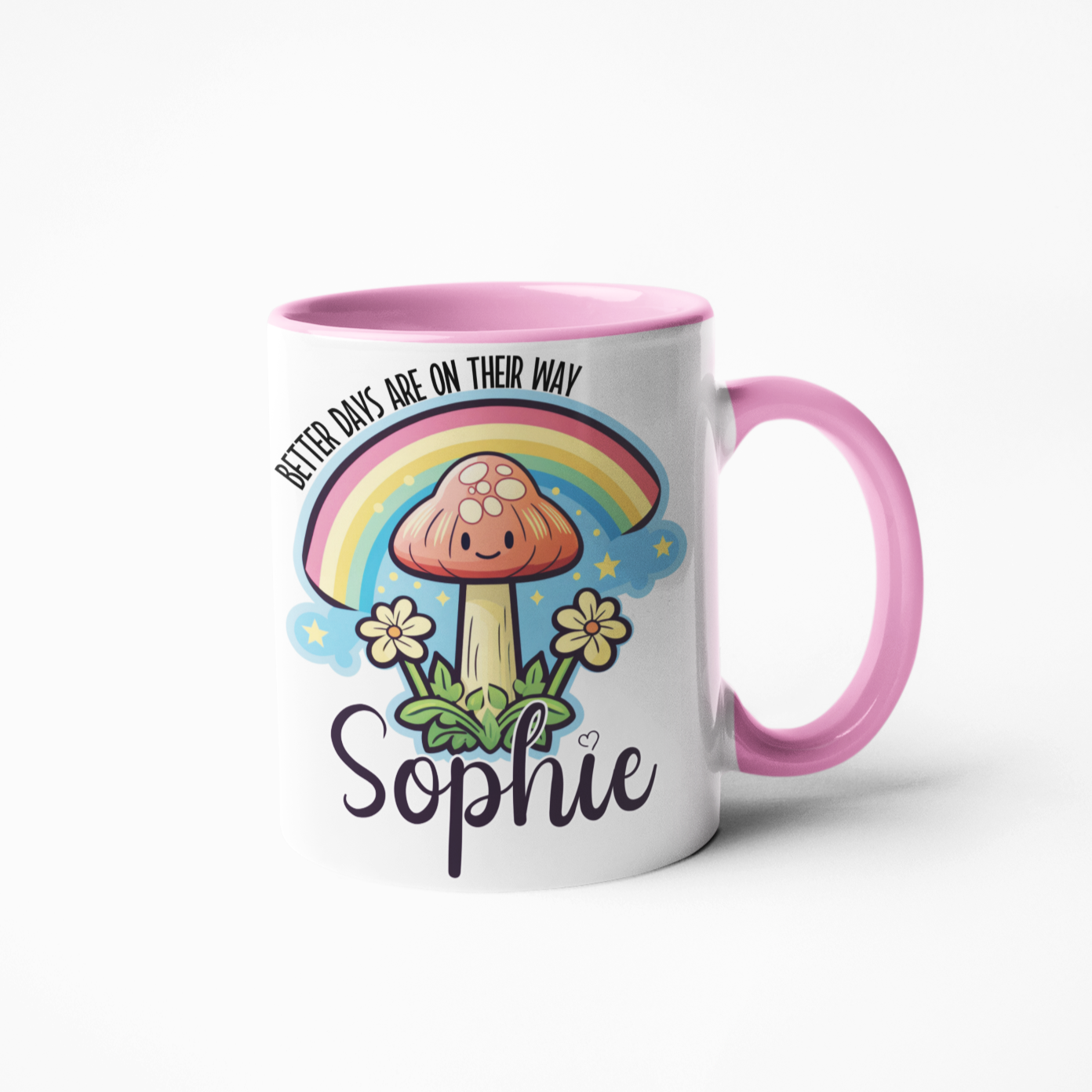 Custom Name Toadstool Mug and/or Tumbler - 11oz Uplifting Coffee Mug, 20oz Thermal Tumbler - Perfect for Birthdays