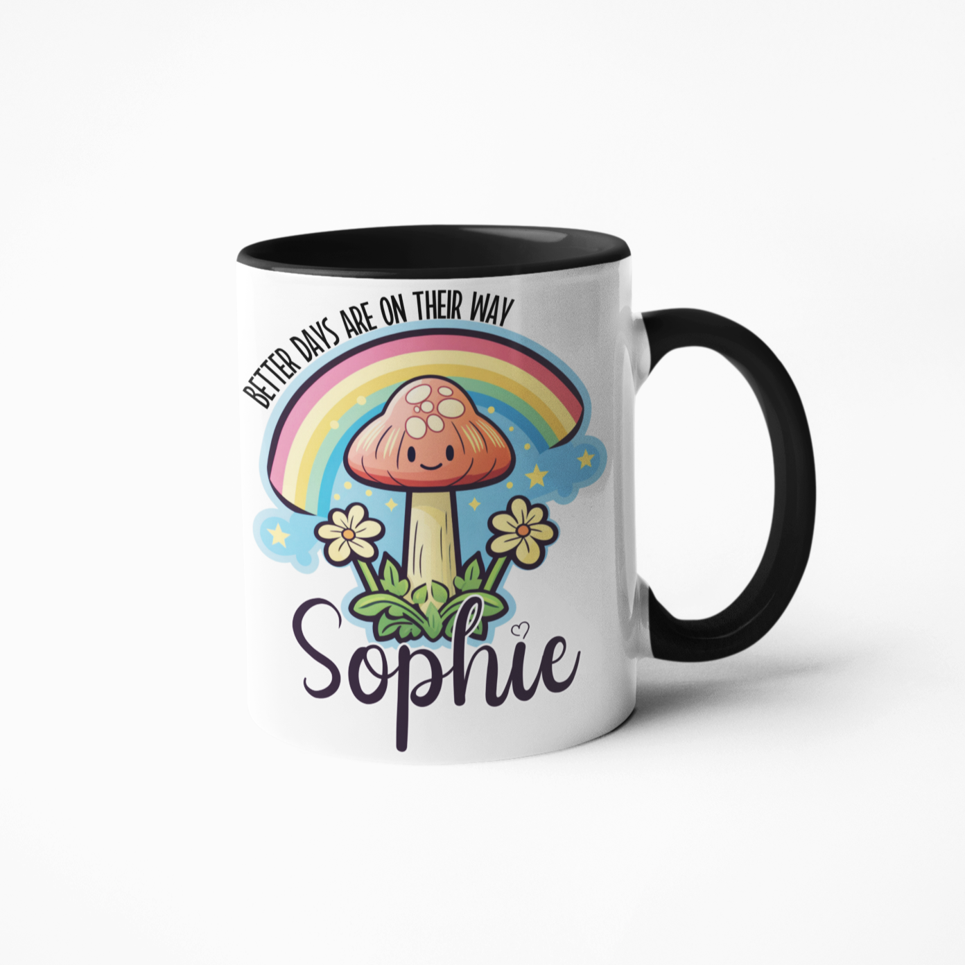 Custom Name Toadstool Mug and/or Tumbler - 11oz Uplifting Coffee Mug, 20oz Thermal Tumbler - Perfect for Birthdays