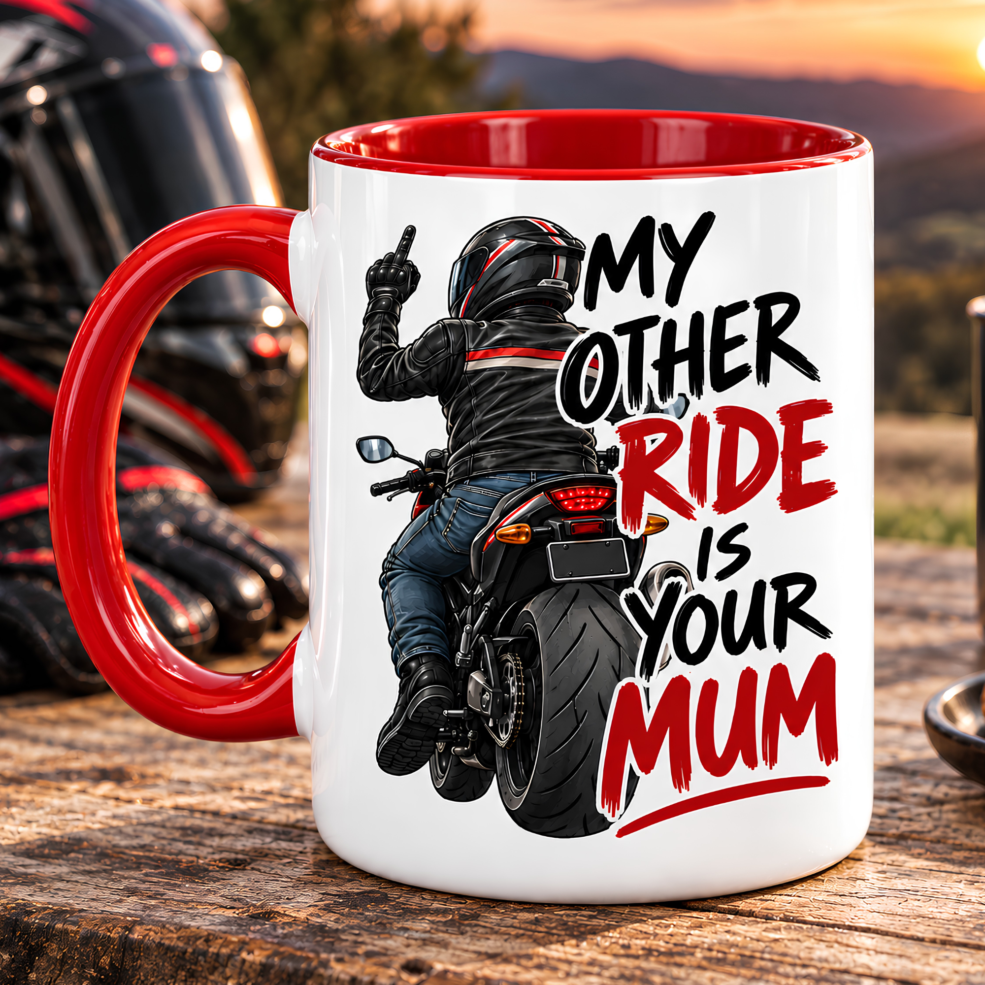 Funny Biker Mug & Tumbler – My Other Ride Is Your Mum Motorcycle Gift for Him, Biker Dad, Husband, Boyfriend Birthday Gift