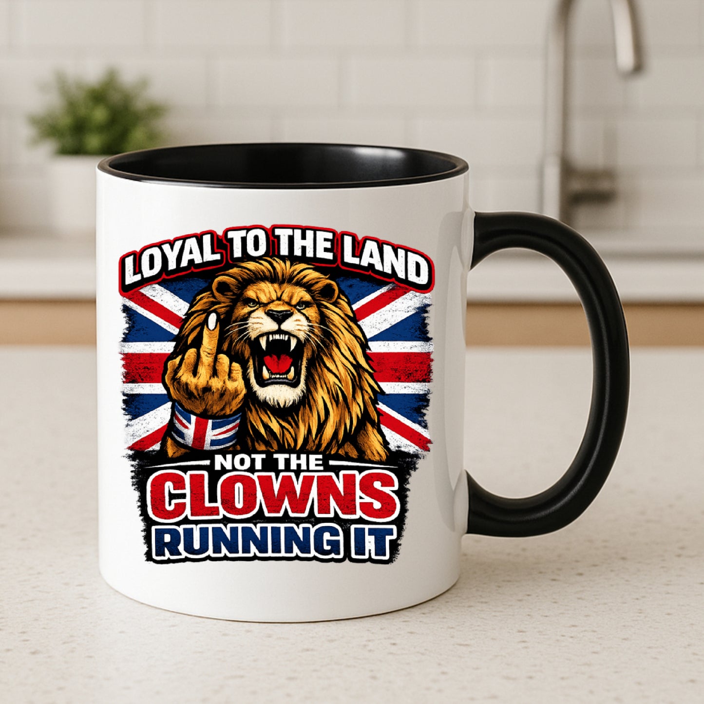 British Patriot Gift – Lion Union jack Mug, Tumbler or Chopping Board with Loyal to the Land