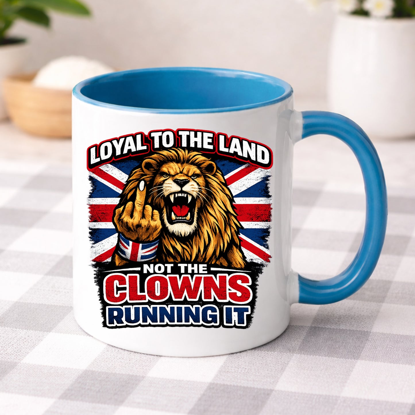 British Patriot Gift – Lion Union jack Mug, Tumbler or Chopping Board with Loyal to the Land
