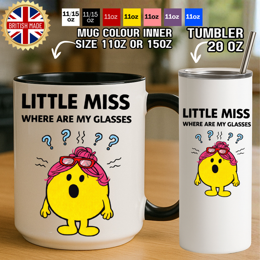 Little Miss Where Are My Glasses funny mug and 20oz stainless steel tumbler gift for her, novelty coffee mug and travel cup