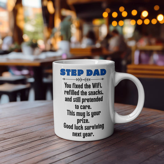Funny Step Dad Mug | £5 Bargain | Father’s Day 2025 Gift | Step Dad WiFi and Snacks Hero Mug | Cheeky Coffee Mug for Step Dad | Novelty Gift UK