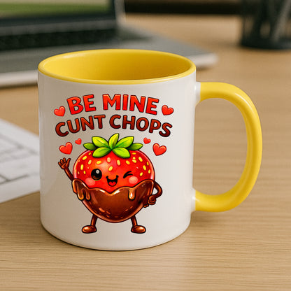 Be Mine Cunt Chops Mug | Rude Funny Valentines Gift with Chocolate Strawberry