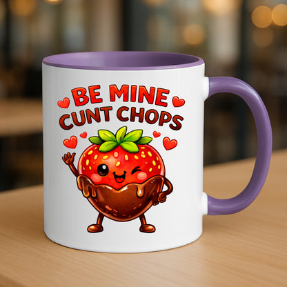 Be Mine Cunt Chops Mug | Rude Funny Valentines Gift with Chocolate Strawberry