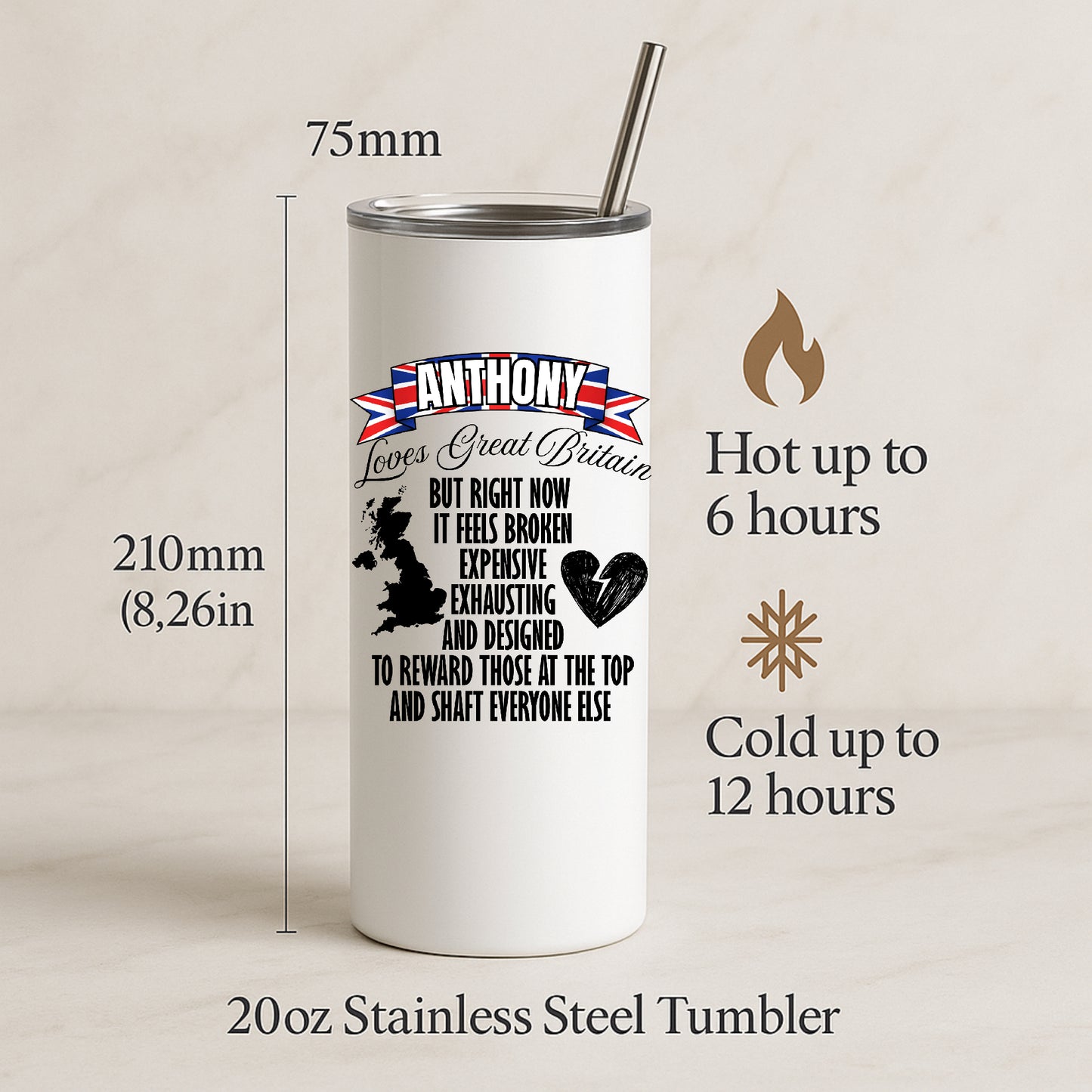 Personalised British Political Satire Mug and Tumbler for Tea and Coffee Lovers