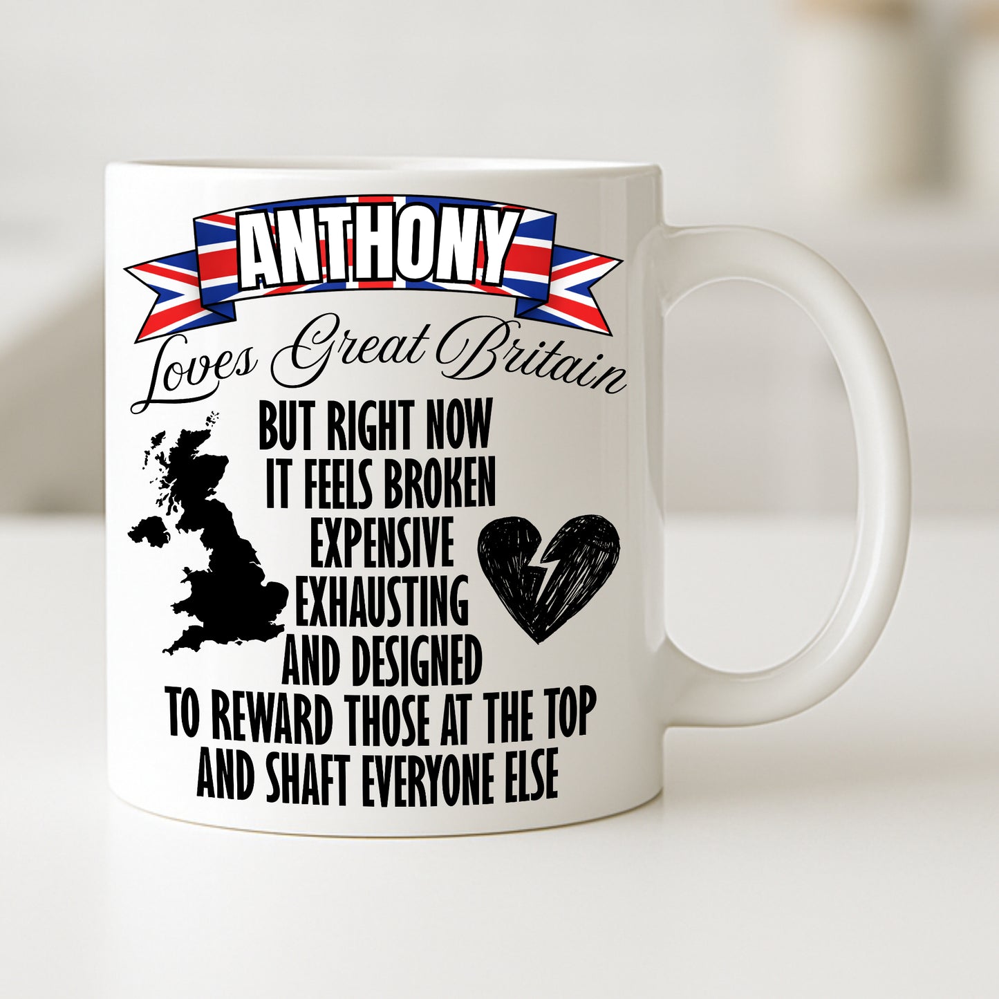 Personalised British Political Satire Mug and Tumbler for Tea and Coffee Lovers