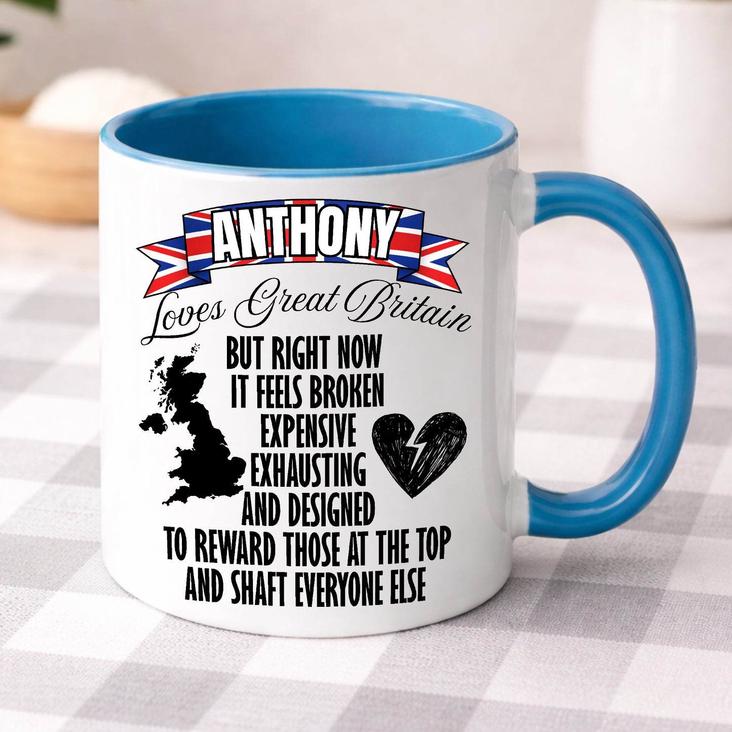 Personalised British Political Satire Mug and Tumbler for Tea and Coffee Lovers
