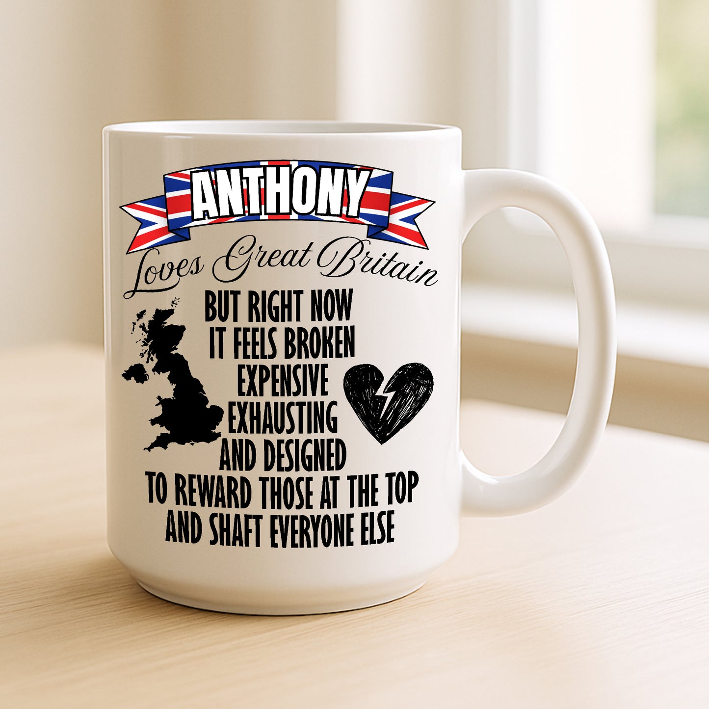 Personalised British Political Satire Mug and Tumbler for Tea and Coffee Lovers