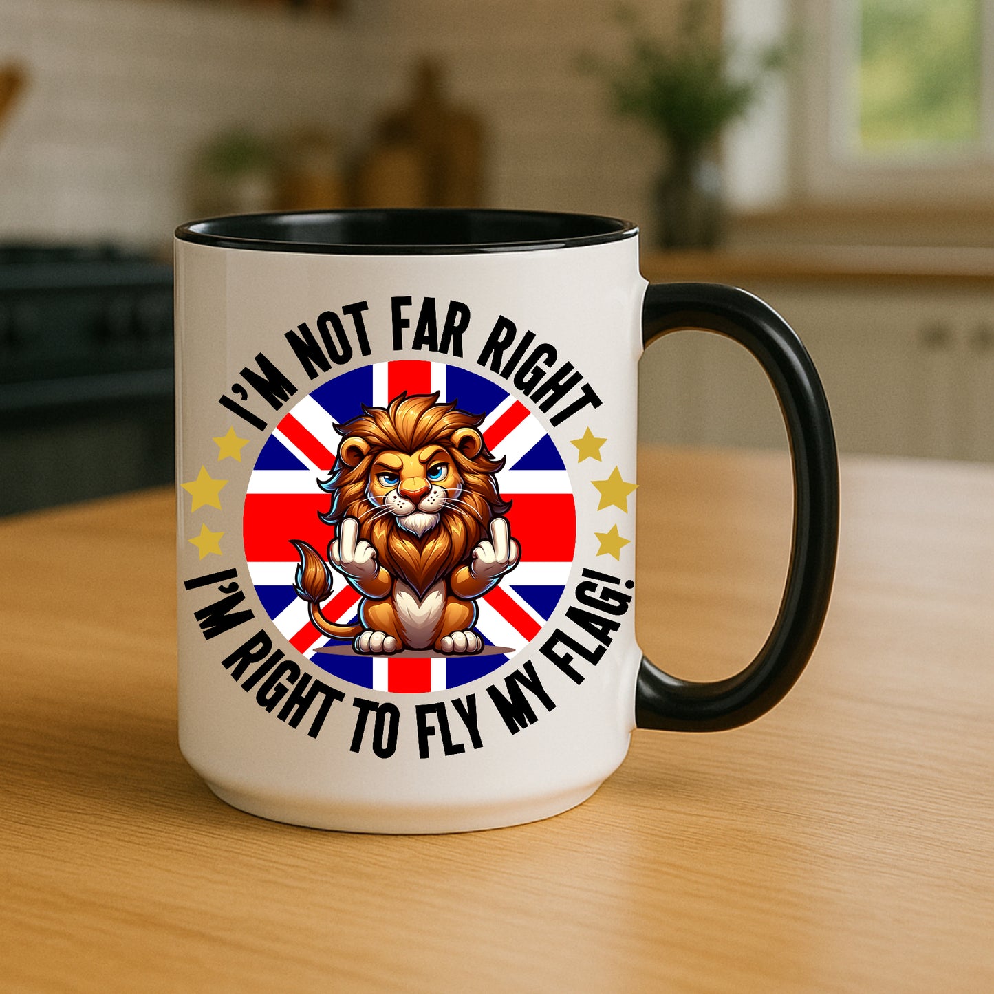 Funny British Lion Mug Novelty Union Jack Coffee Cup Patriotic Gift for Friends