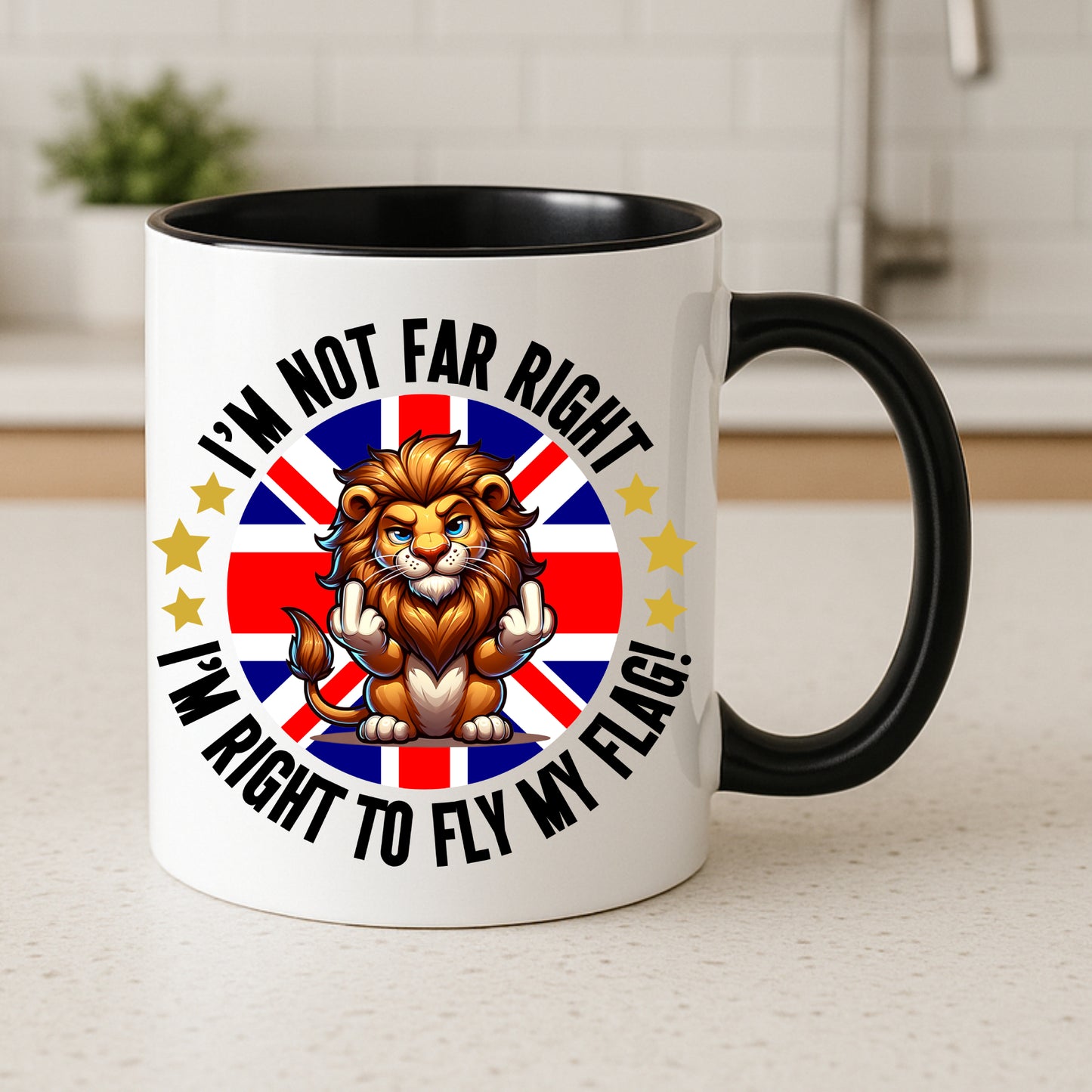 Funny British Lion Mug Novelty Union Jack Coffee Cup Patriotic Gift for Friends
