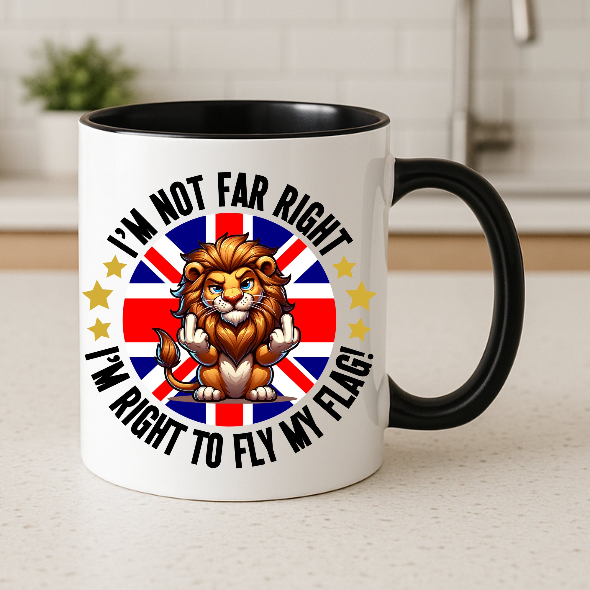 Funny British Lion Mug Novelty Union Jack Coffee Cup Patriotic Gift for Friends