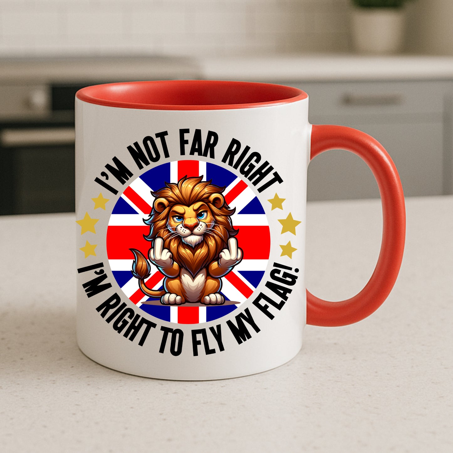 Funny British Lion Mug Novelty Union Jack Coffee Cup Patriotic Gift for Friends