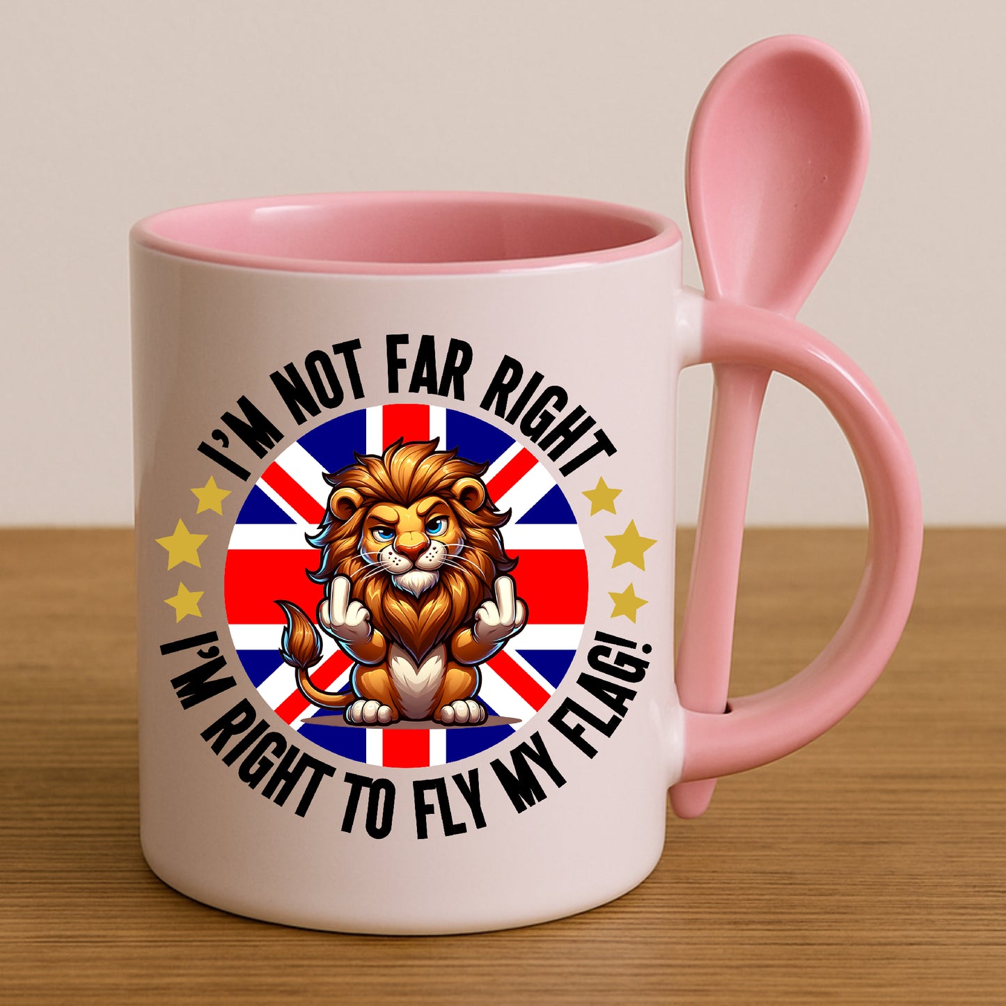 Funny British Lion Mug Novelty Union Jack Coffee Cup Patriotic Gift for Friends