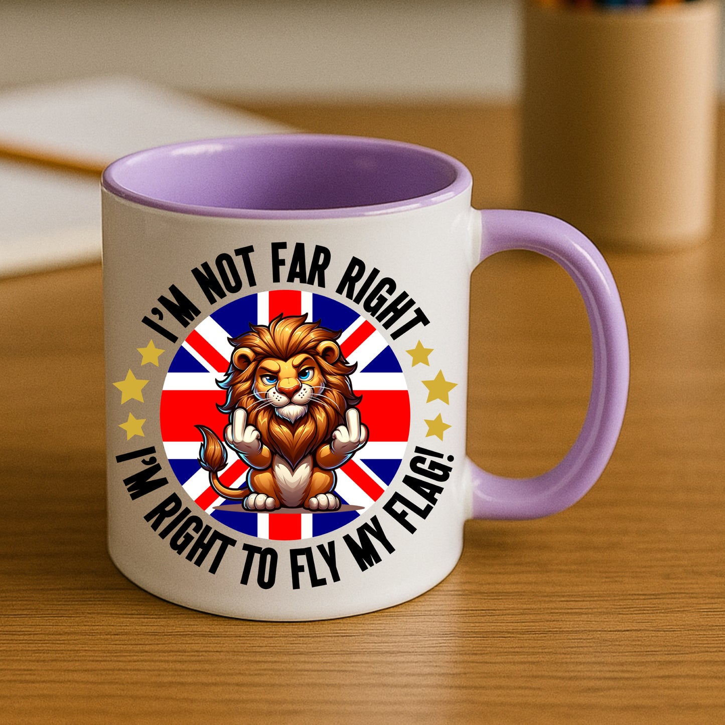 Funny British Lion Mug Novelty Union Jack Coffee Cup Patriotic Gift for Friends
