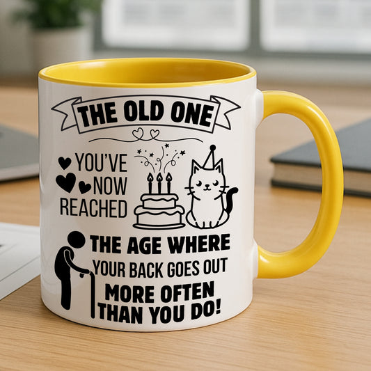 Funny Milestone Birthday Mug for Women or Men | “The Old One” Sarcastic Gift for Adult Friend, Sister, Colleague