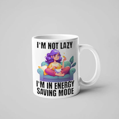 I'm Not Lazy, I'm in Energy Saving Mode Funny Coffee Mug – Colourful Handle Options – Perfect Gift for Couch Potatoes, Chill Masters & Work-from-Home Pros