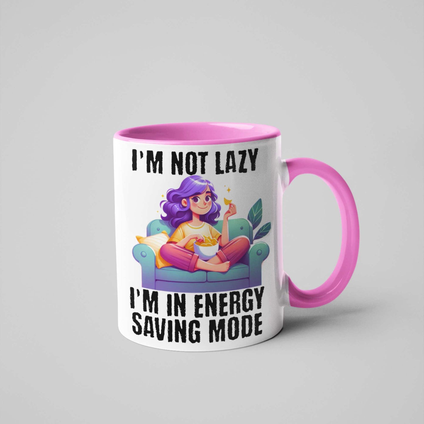 I'm Not Lazy, I'm in Energy Saving Mode Funny Coffee Mug – Colourful Handle Options – Perfect Gift for Couch Potatoes, Chill Masters & Work-from-Home Pros