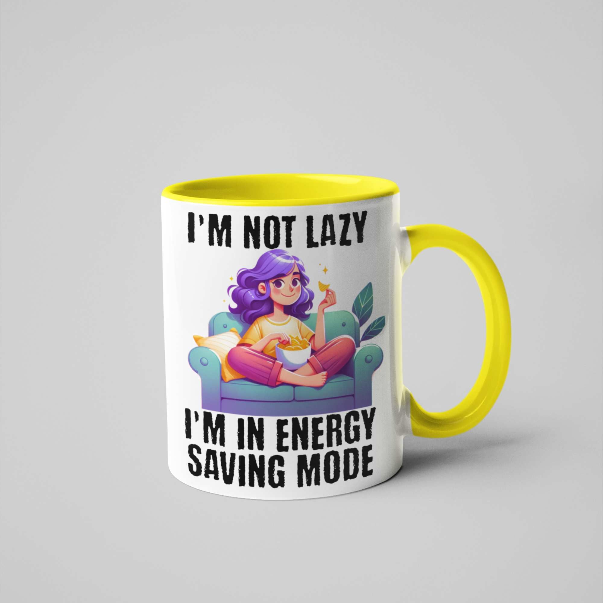I'm Not Lazy, I'm in Energy Saving Mode Funny Coffee Mug – Colourful Handle Options – Perfect Gift for Couch Potatoes, Chill Masters & Work-from-Home Pros
