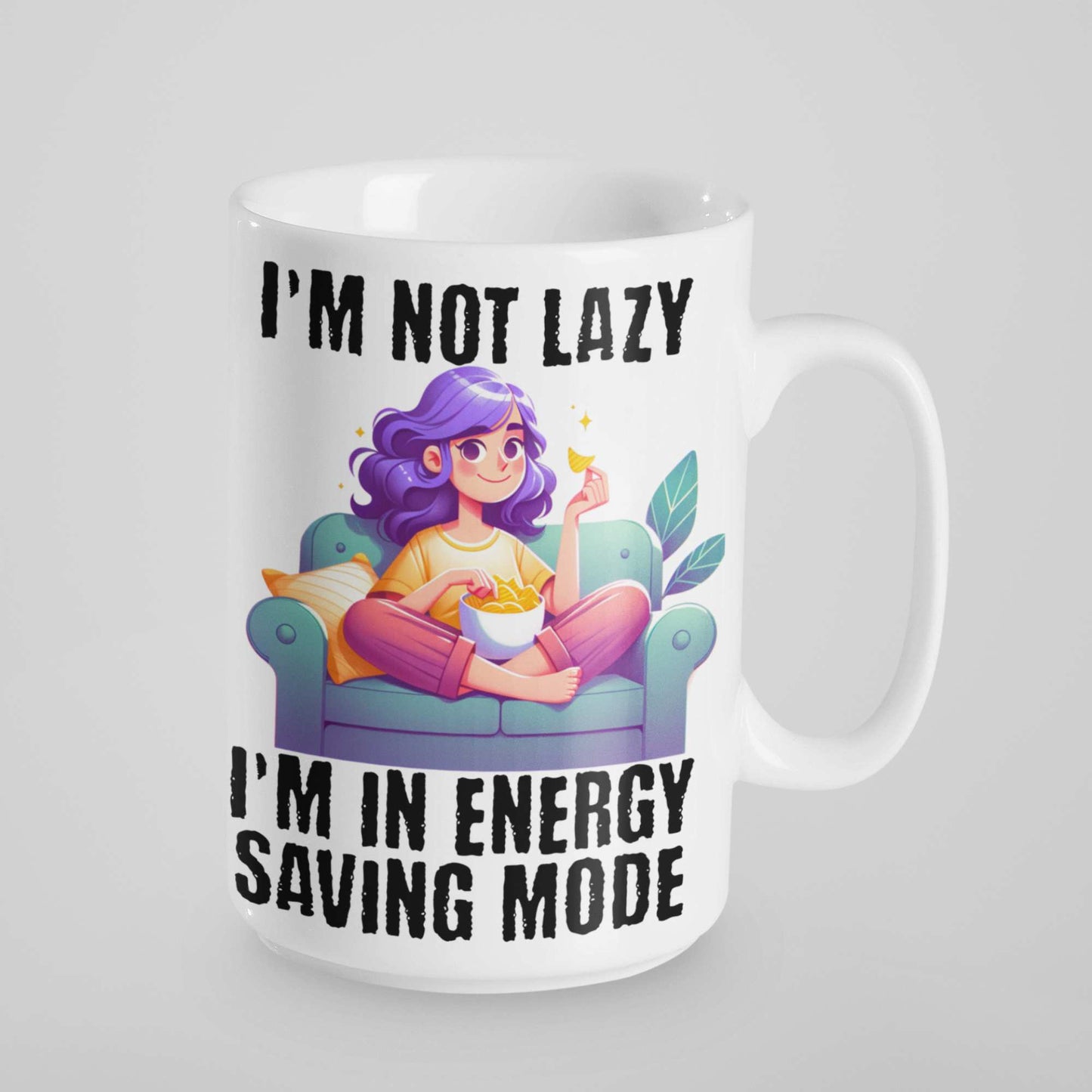I'm Not Lazy, I'm in Energy Saving Mode Funny Coffee Mug – Colourful Handle Options – Perfect Gift for Couch Potatoes, Chill Masters & Work-from-Home Pros