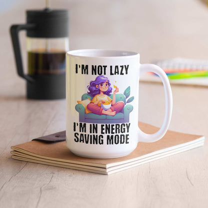 I'm Not Lazy, I'm in Energy Saving Mode Funny Coffee Mug – Colourful Handle Options – Perfect Gift for Couch Potatoes, Chill Masters & Work-from-Home Pros