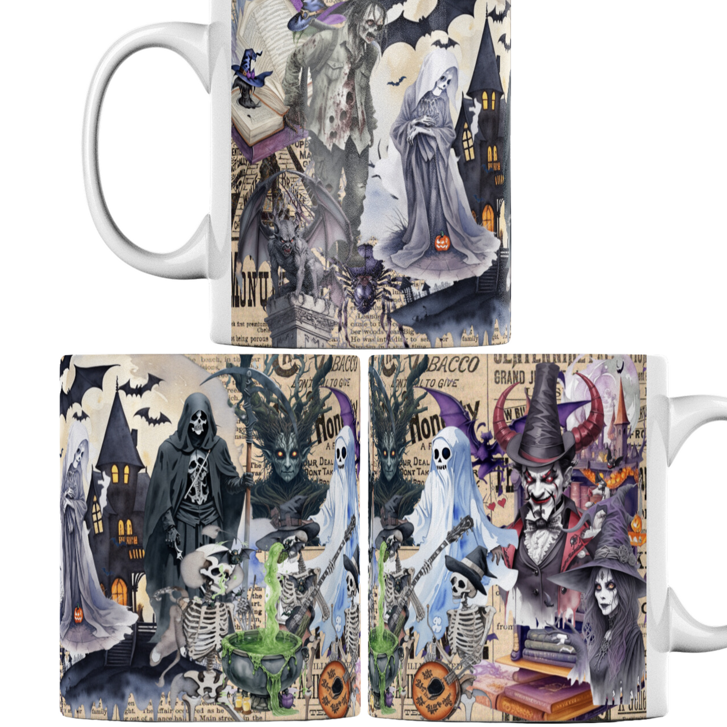 Witch, Zombie & Spooky Cauldron Disco Mug | Halloween Birthday Christmas Gift | Enchanting Scene | 11oz | UK
