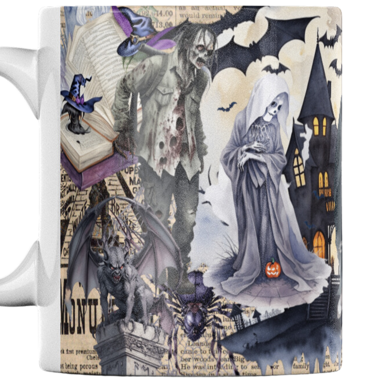 Witch, Zombie & Spooky Cauldron Disco Mug | Halloween Birthday Christmas Gift | Enchanting Scene | 11oz | UK