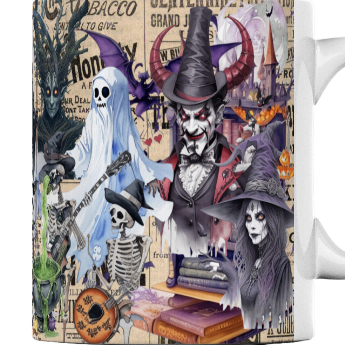 Witch, Zombie & Spooky Cauldron Disco Mug | Halloween Birthday Christmas Gift | Enchanting Scene | 11oz | UK