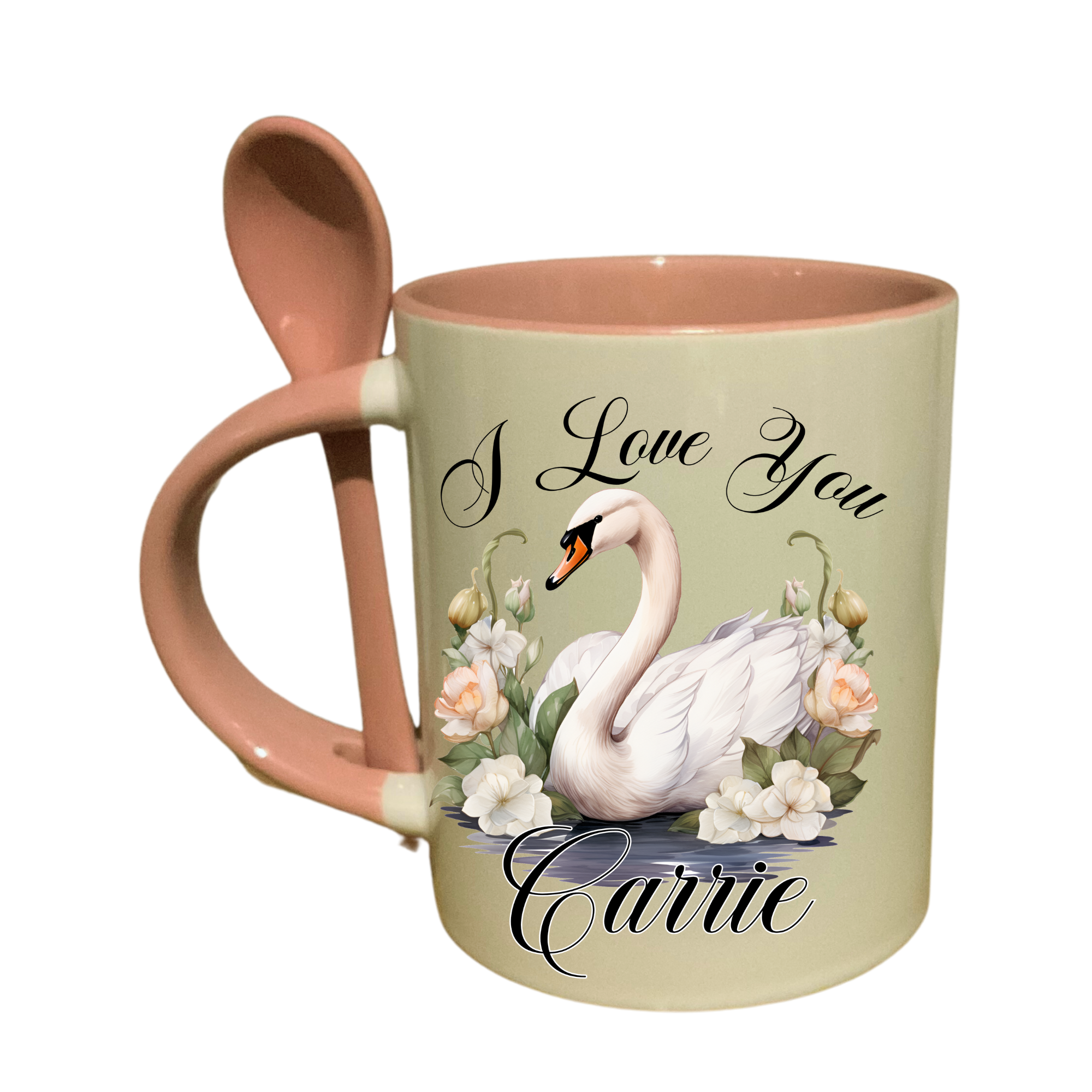 Swan with roses sentimental gift personalised coffee 11oz mug for birthday anniversary and Christmas