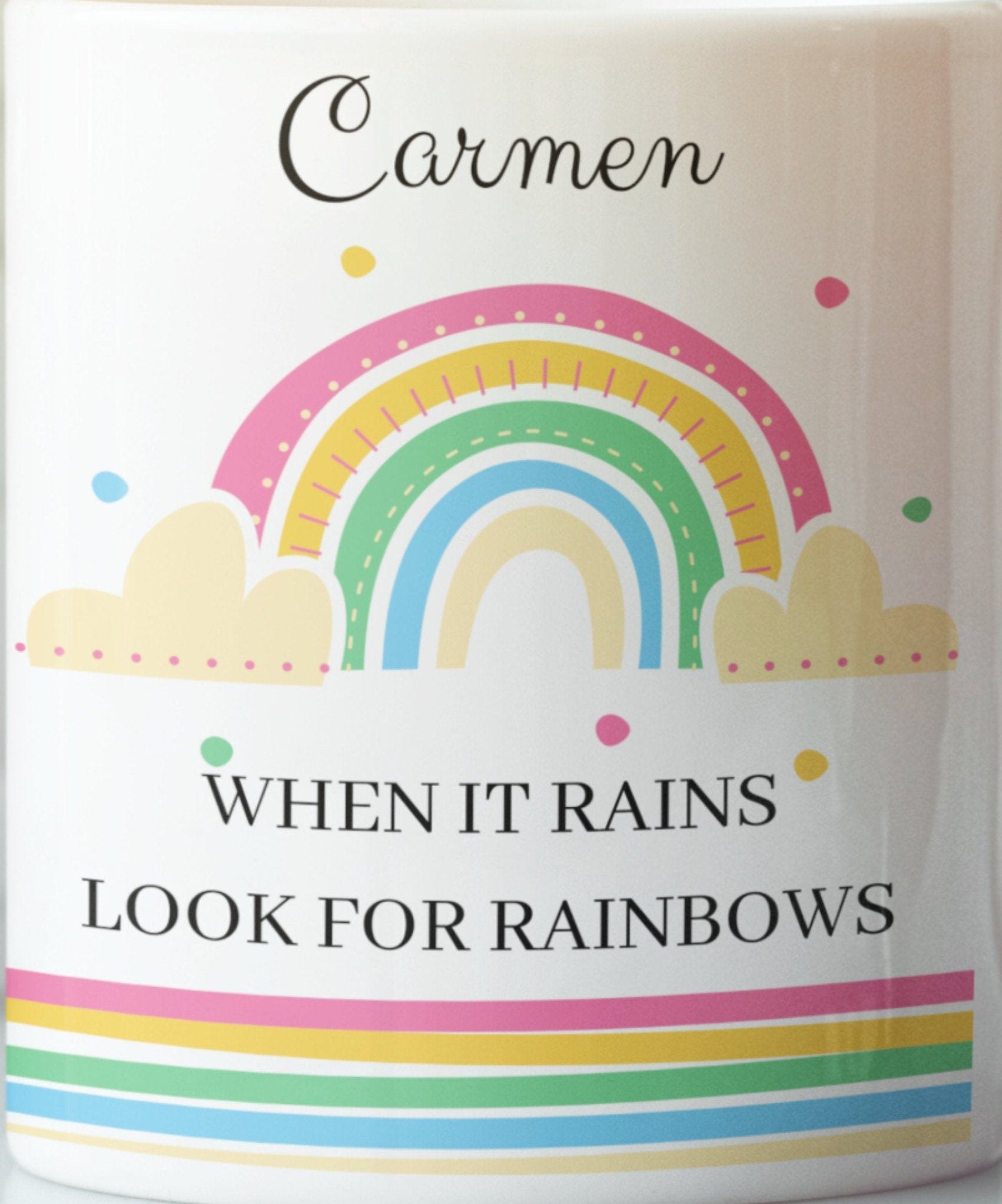 When it rains look for rainbows positivity inspirational coffee mug gift