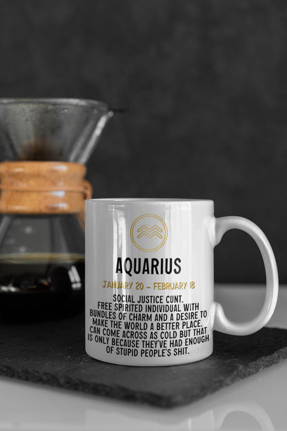 Aquarius star sign horoscope swear profanity mug