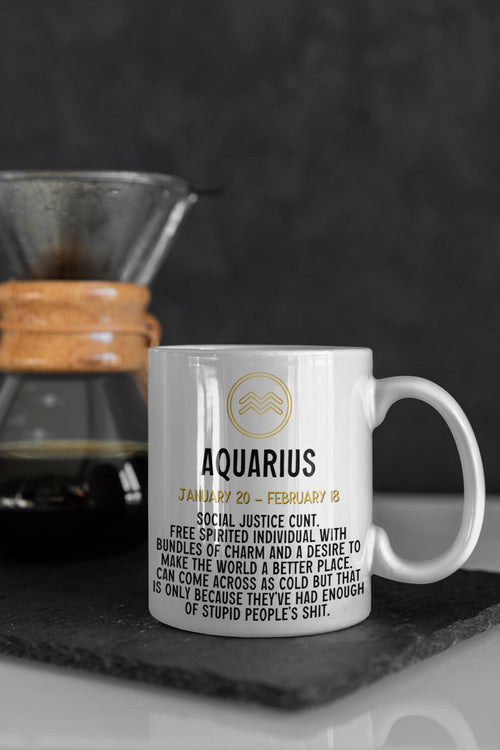 Aquarius star sign horoscope swear profanity mug