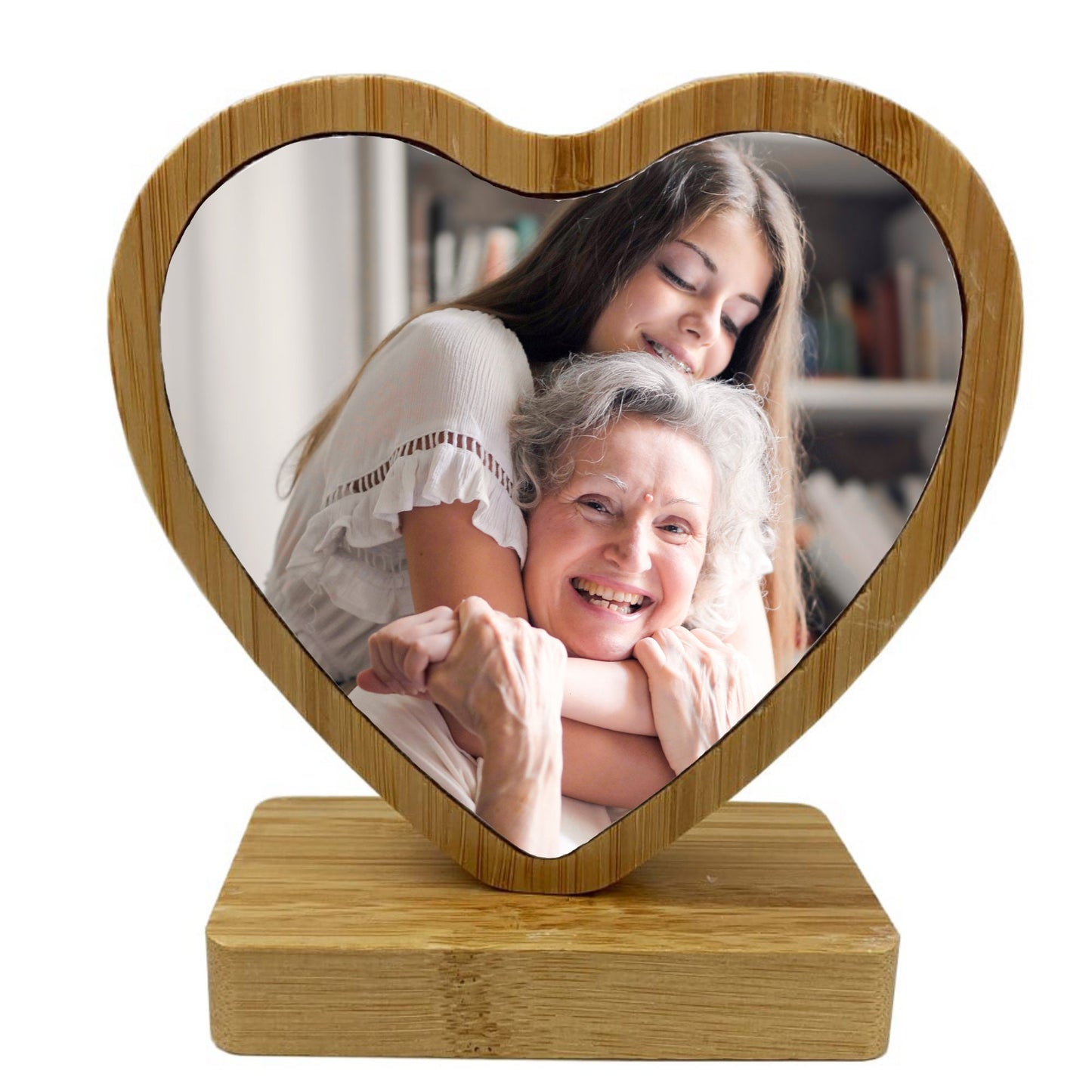 Bamboo heart eco friendly magnetic printed photo ornament