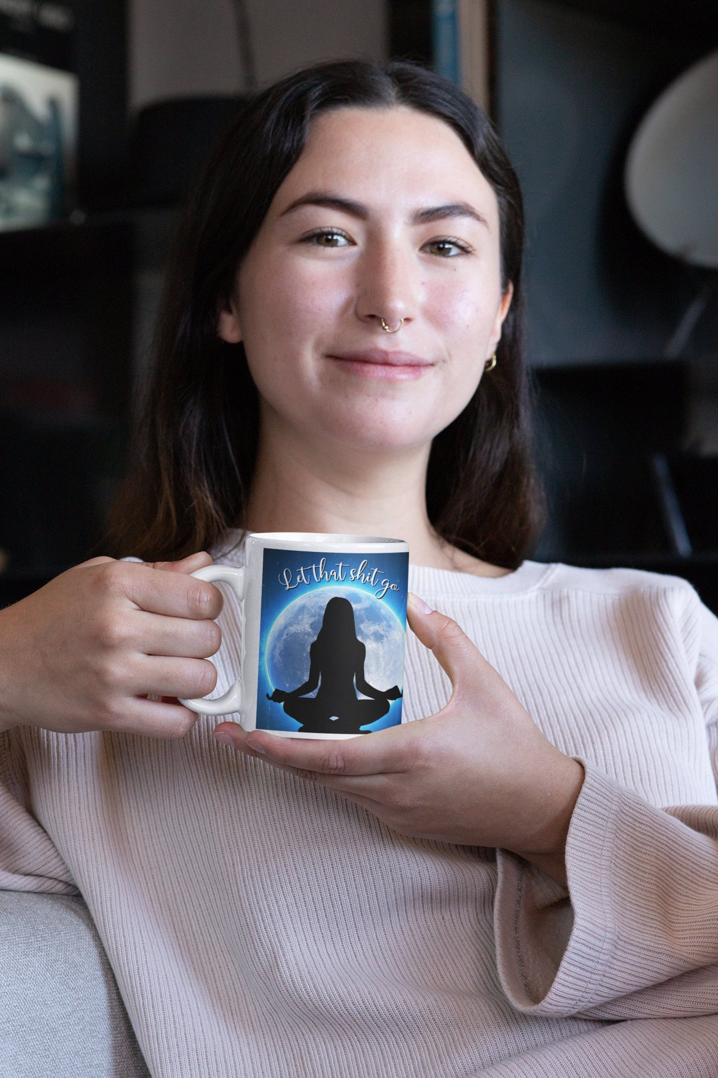 Let that shit go meditating yoga pose funny sweary mug