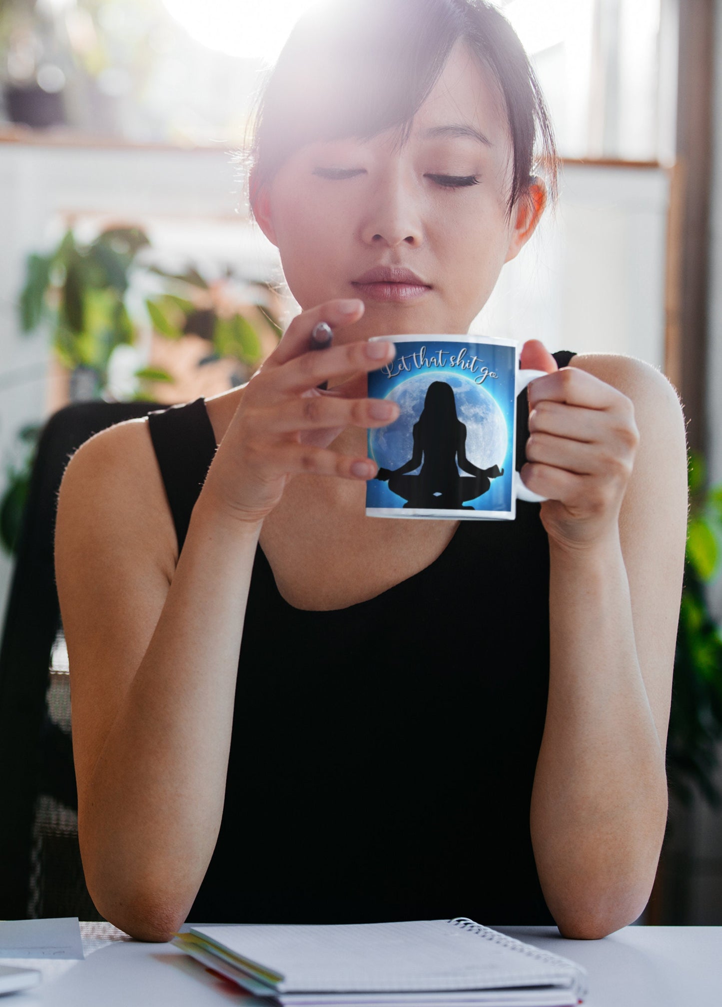 Let that shit go meditating yoga pose funny sweary mug