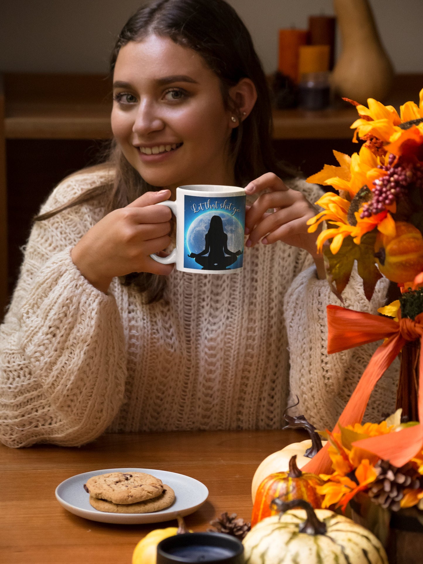 Let that shit go meditating yoga pose funny sweary mug