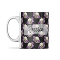 Skull coffee mug, personalised mug, skull purple roses, black with skulls, with any name, Goth Birthday Mug, Goth Gift for friend