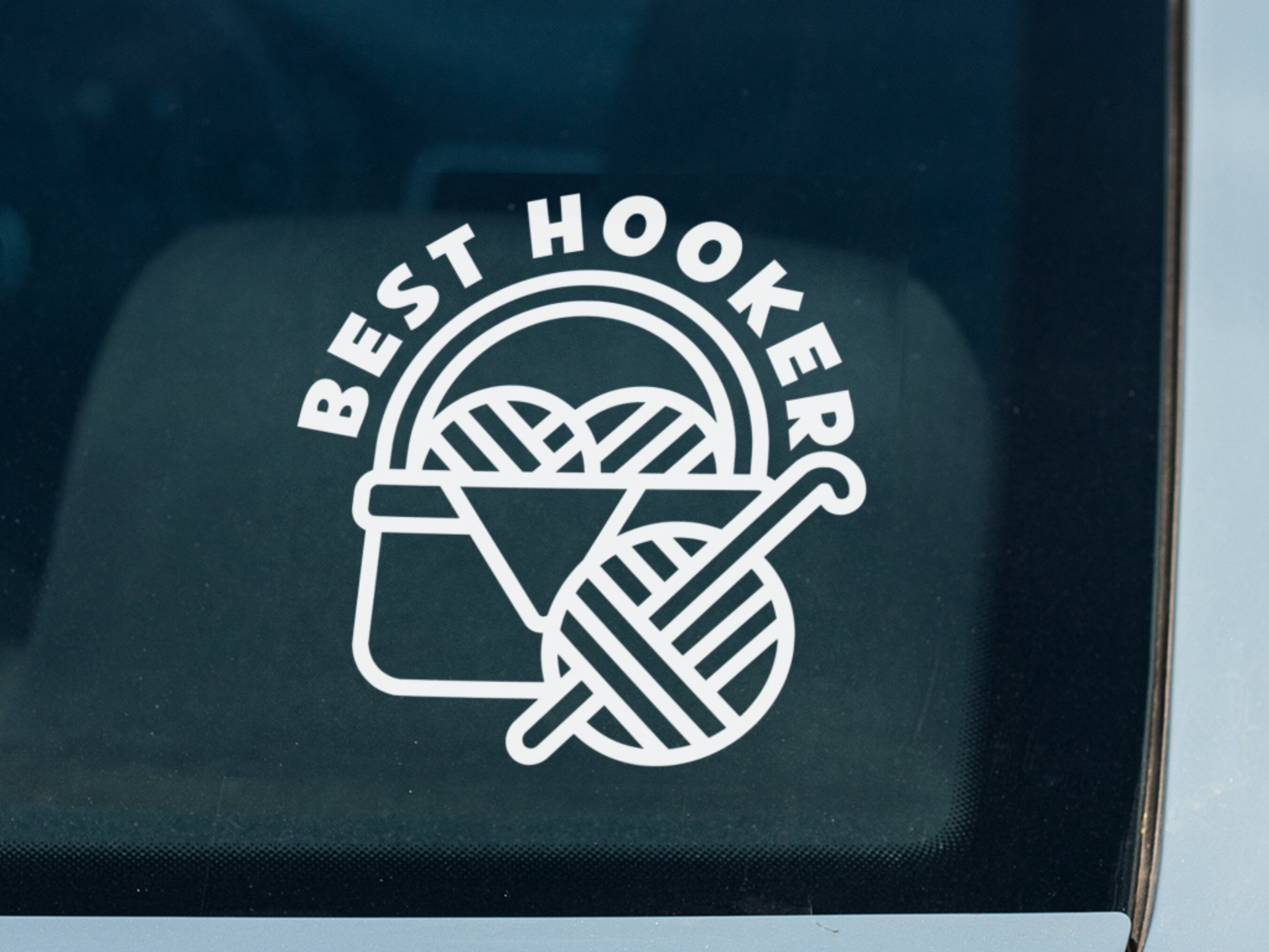 Best Hooker" Vinyl Decal Sticker – Perfect for Crochet Lovers – Available in Black, White, or Red – Multiple Sizes
